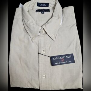 Hathaway Sport Corduroy Button Down Shirt Mens XL Stone Beige NWT Classic